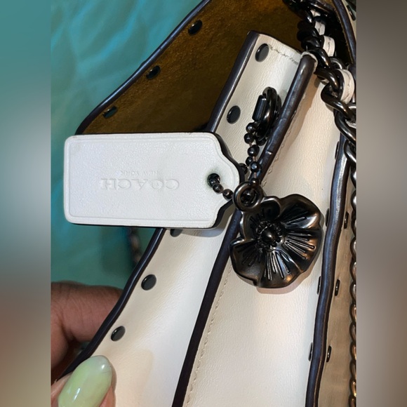 COACH Parker 18 With Rivets Gunmetal/Bone EUC whipstich whimsigoth - Picture 13 of 16